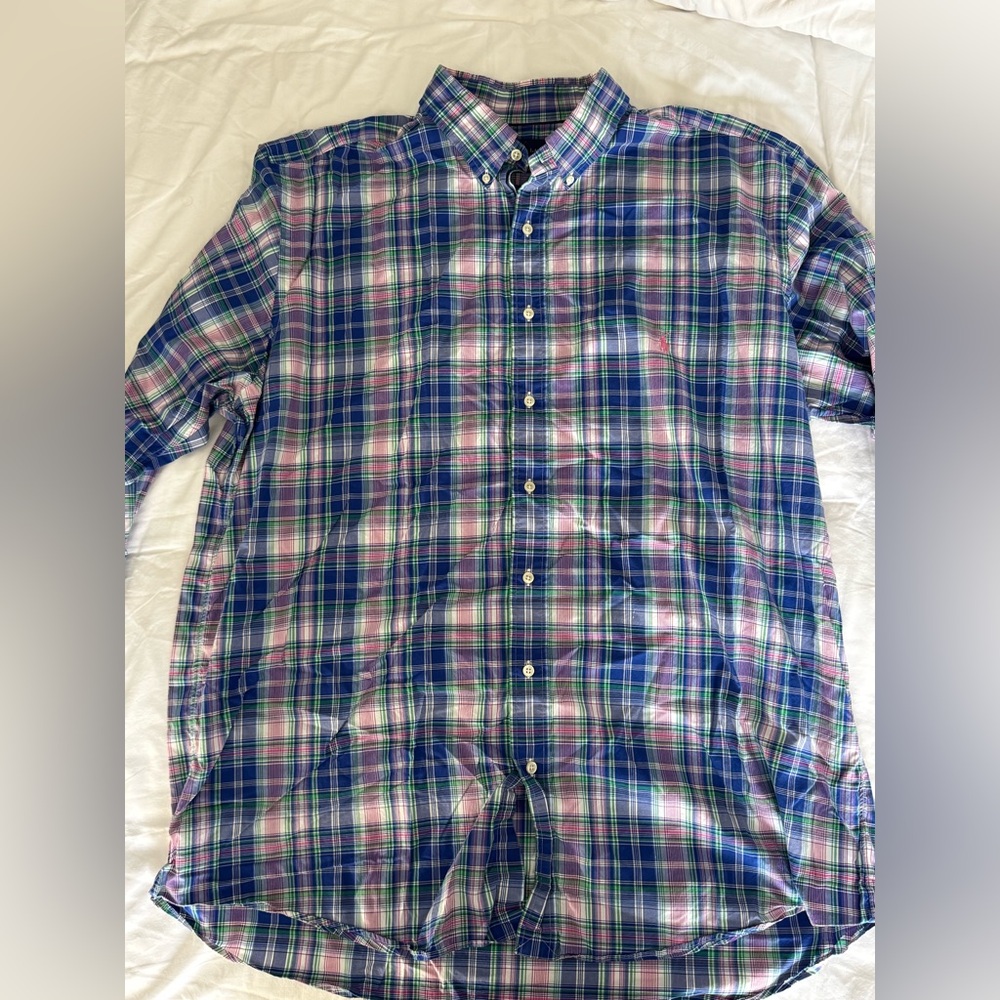 Polo by Ralph Lauren Blue and Pink Casual Button Down Shirt